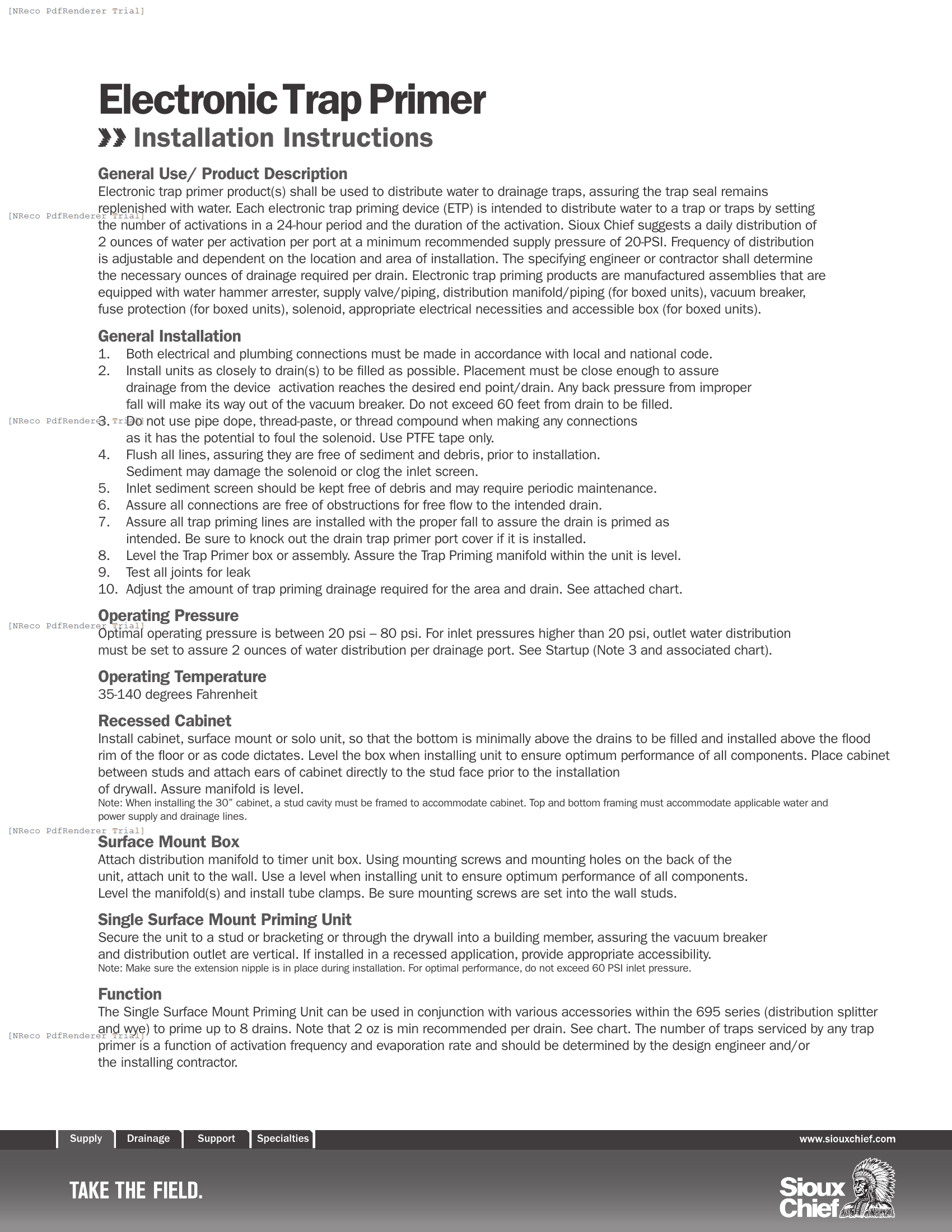 695 SERIES - ELECTRONIC TRAP PRIMER - INSTRUCTION SHEET.PDF Technical Document